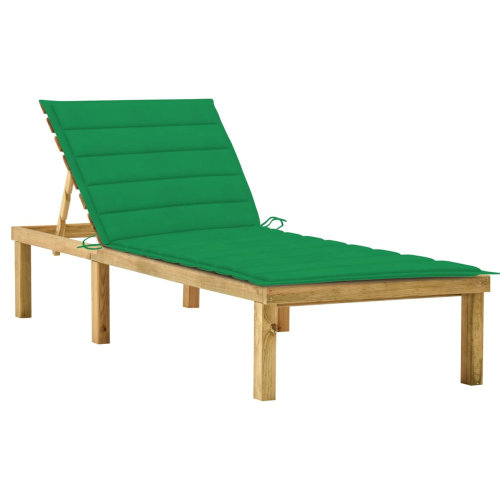 Chaise longue avec coussin vert bois de pin imprégné bain de soleil