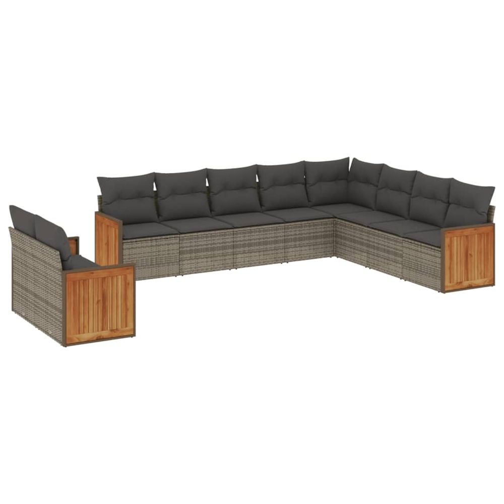 Salon de jardin avec coussins 10 pcs gris résine tressée