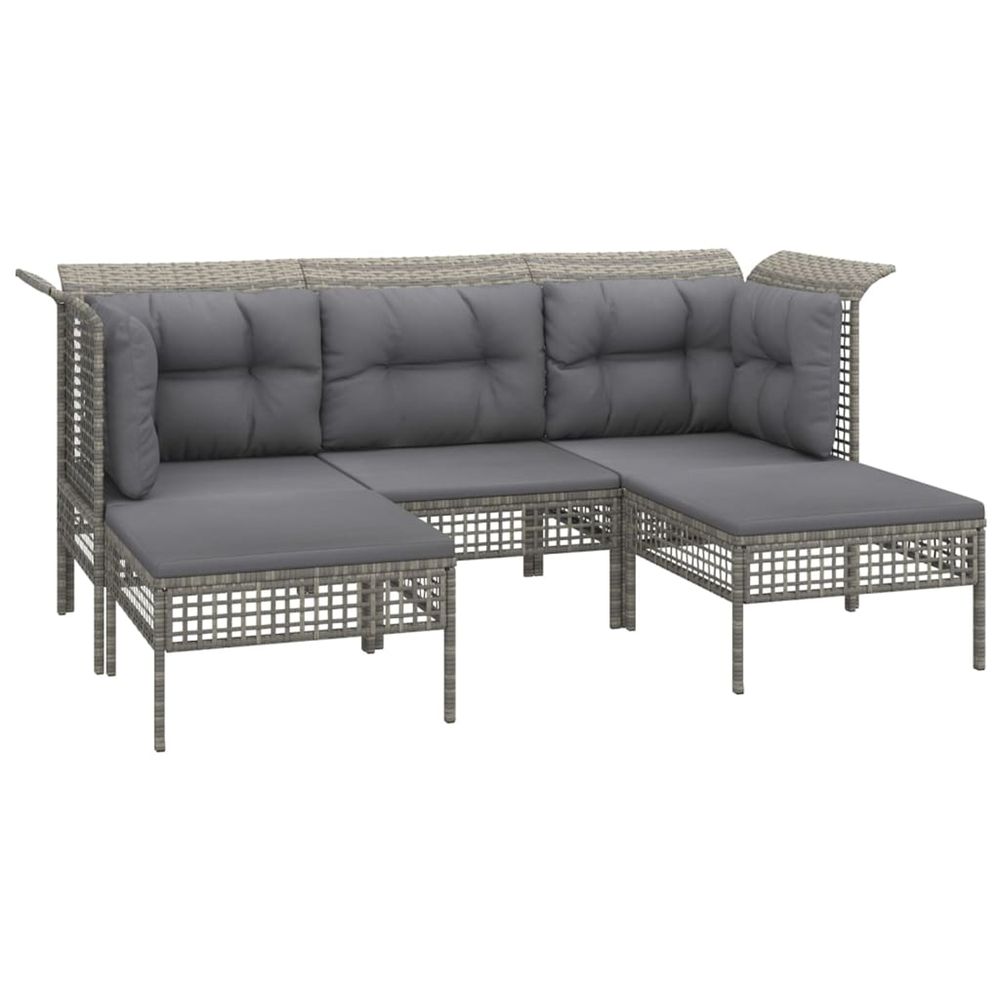 Salon de jardin 5 pcs avec coussins gris résine tressée
