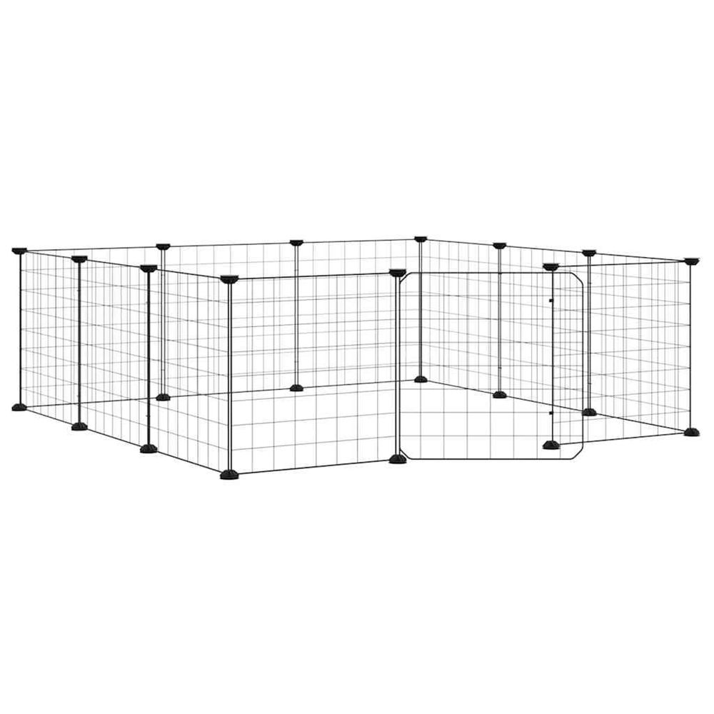 Cage pour animaux de compagnie à 12 panneaux avec porte, noire, 105 x 105 x 35 cm, acier