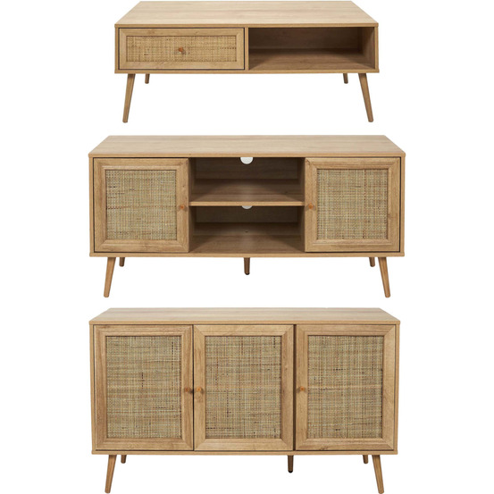 Set buffet 3 portes + meuble tv en bois 2 portes et table basse 1 tiroir bali
