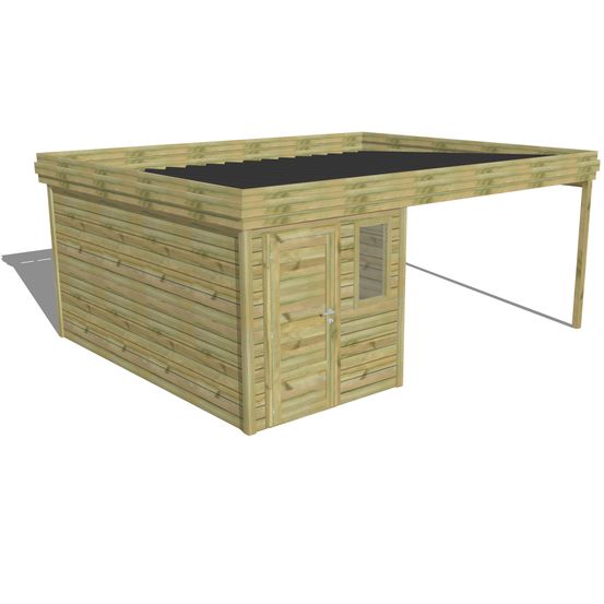 Abri de jardin bois pin traité autoclave 27mm - 5,64x4,34m / 24m2 - bac acier - abri français