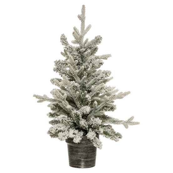 Sapin de noël artificiel vert floqué blanc et pailleté dans un pot argenté h 70 cm