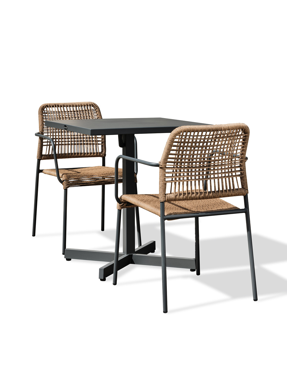 Ensemble repas louise 2 places en acier fauteuils anthracite