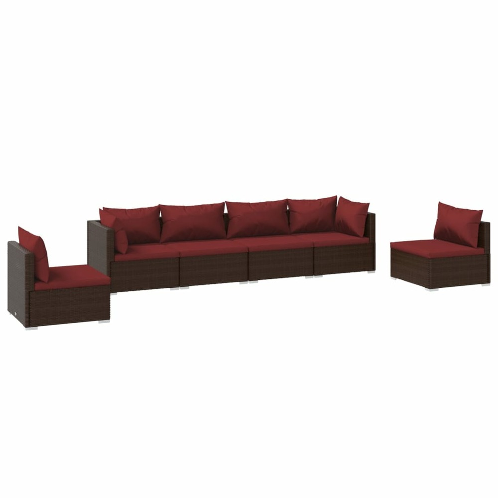 Salon de jardin 6 pcs avec coussins résine tressée marron