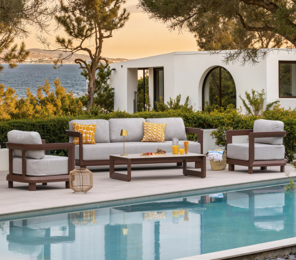 Salon de jardin en aluminium - 5 places - chocolat - alicante