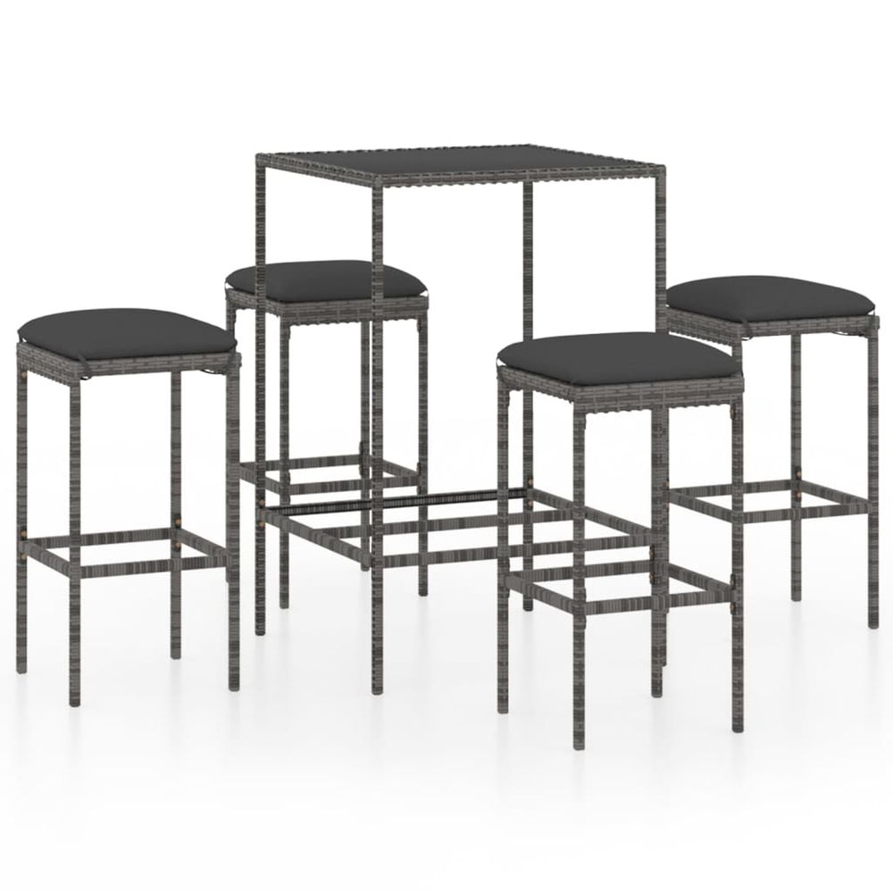 Ensemble de bar de jardin 5 pcs et coussins résine tressée gris