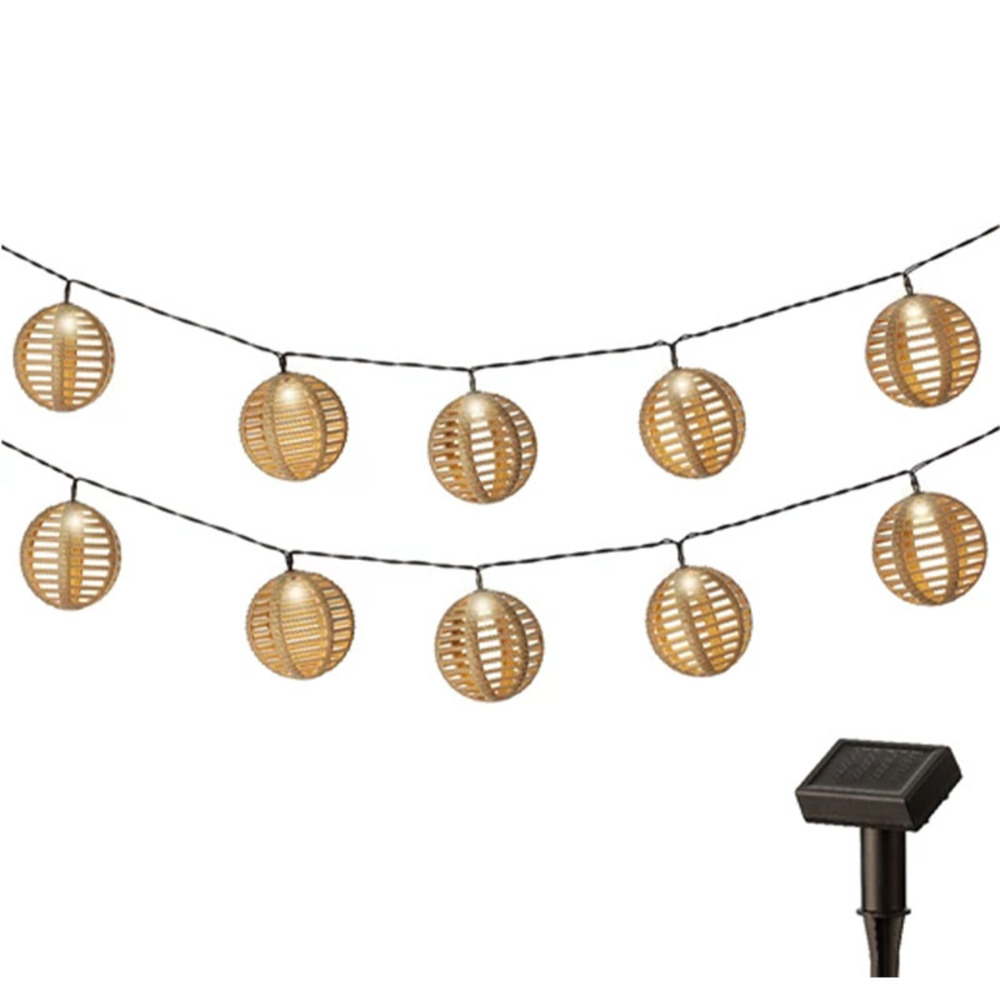 Guirlande solaire 10 boules plastiques imitation rotin