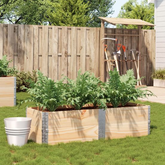 Carré potager bois de pin massif jardin balcon modulable et empilable 150x50x41 cm bois naturel
