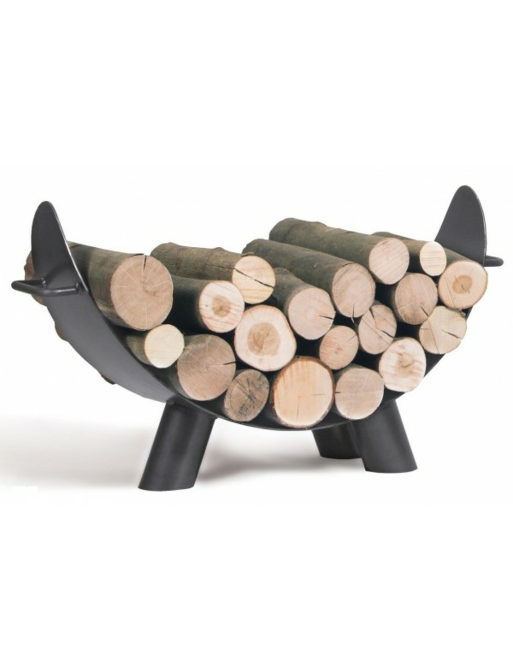 Porte bûches demi-lune mila en acier noir 70x44 cm
