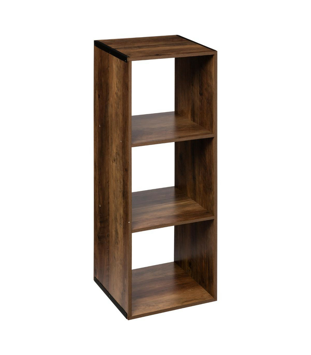 Meuble étagère 3 cases de rangement effet bois foncé style industriel h 100.5 cm