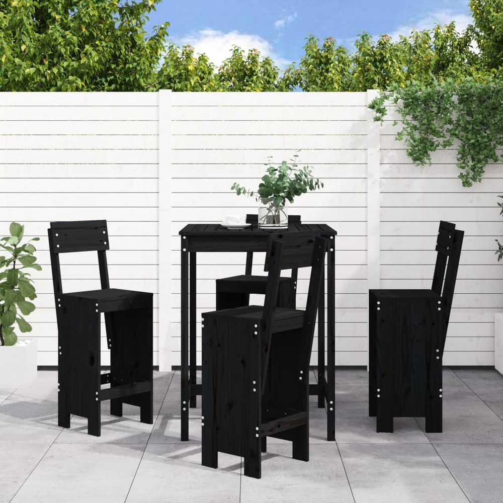 Ensemble de bar de jardin 5 pcs noir bois de pin massif