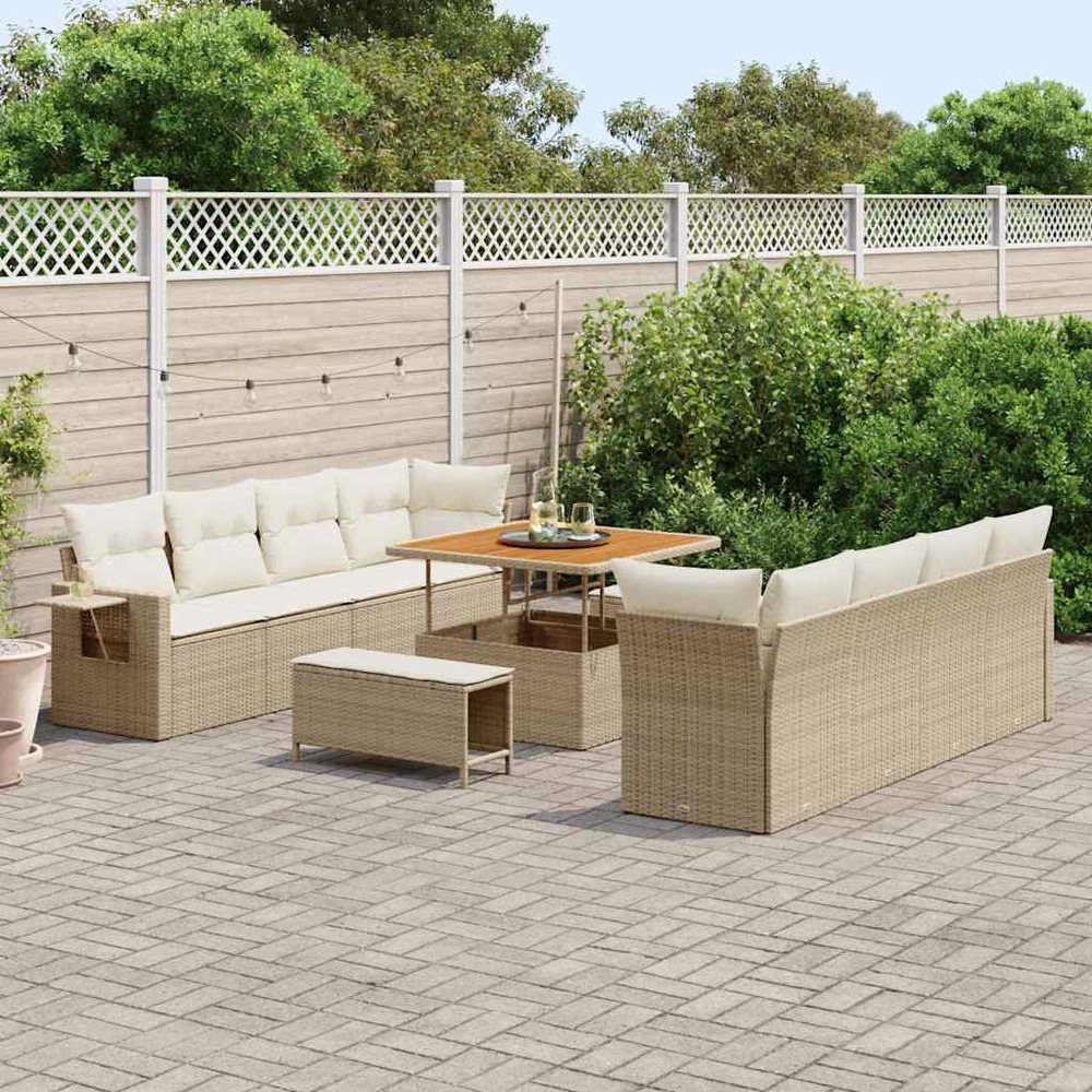 Ensemble de canapé de jardin 11 pcs beige poly rotin