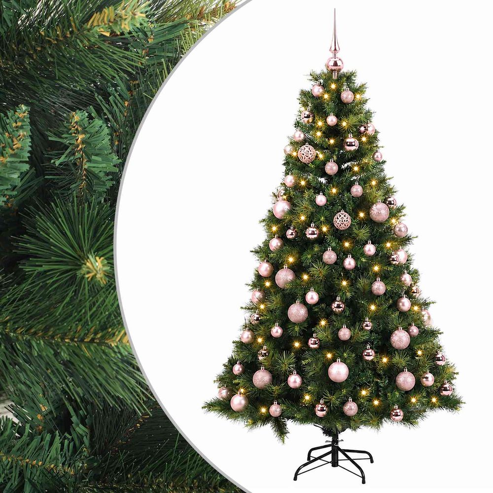 Sapin de noël artificiel avec boules 210 cm 300 led blanc chaud