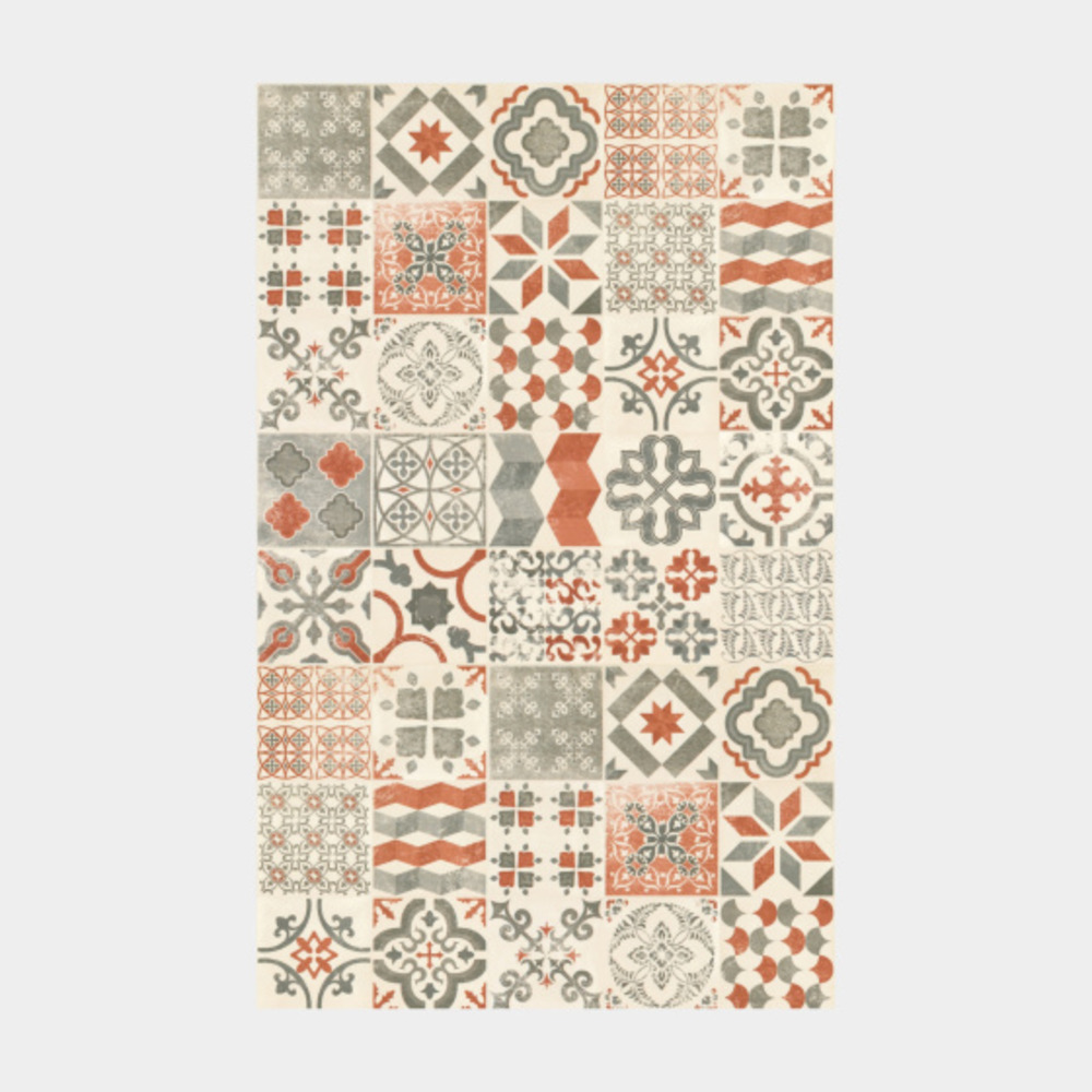 Tapis vinyle - carreaux de ciment - rouge brique - 100 x 160 cm