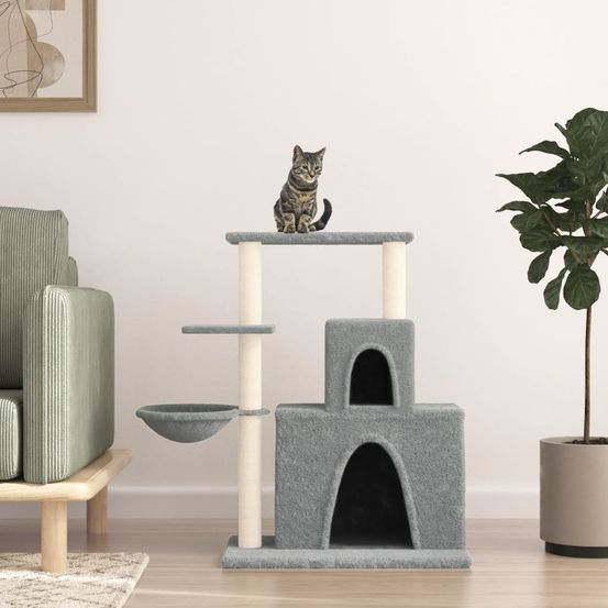 Arbre à chat multi-niveaux 2 niches et panier gris clair 83 cm