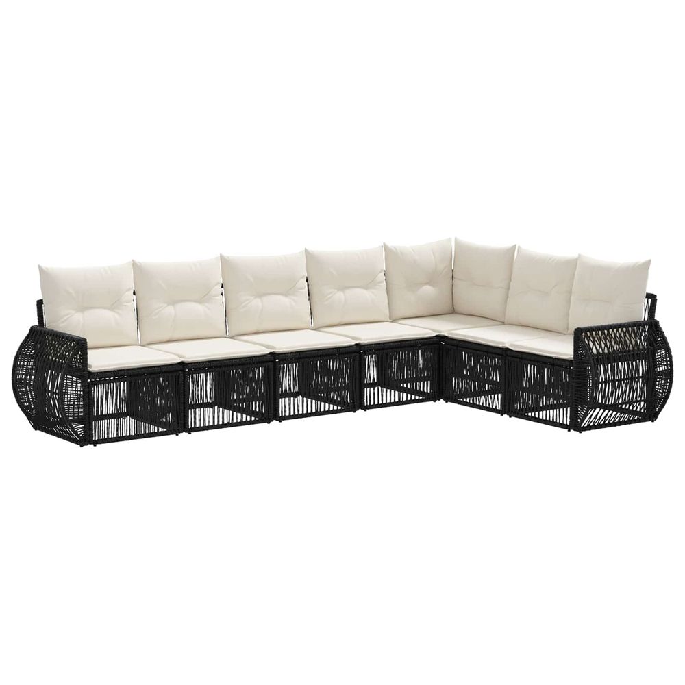 Ensemble de canapé de jardin 7 pc noir et blanc crème polyrotin