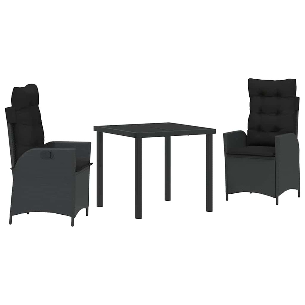 Ensemble de salle à manger pour jardin 3 pcs noir polyrotin