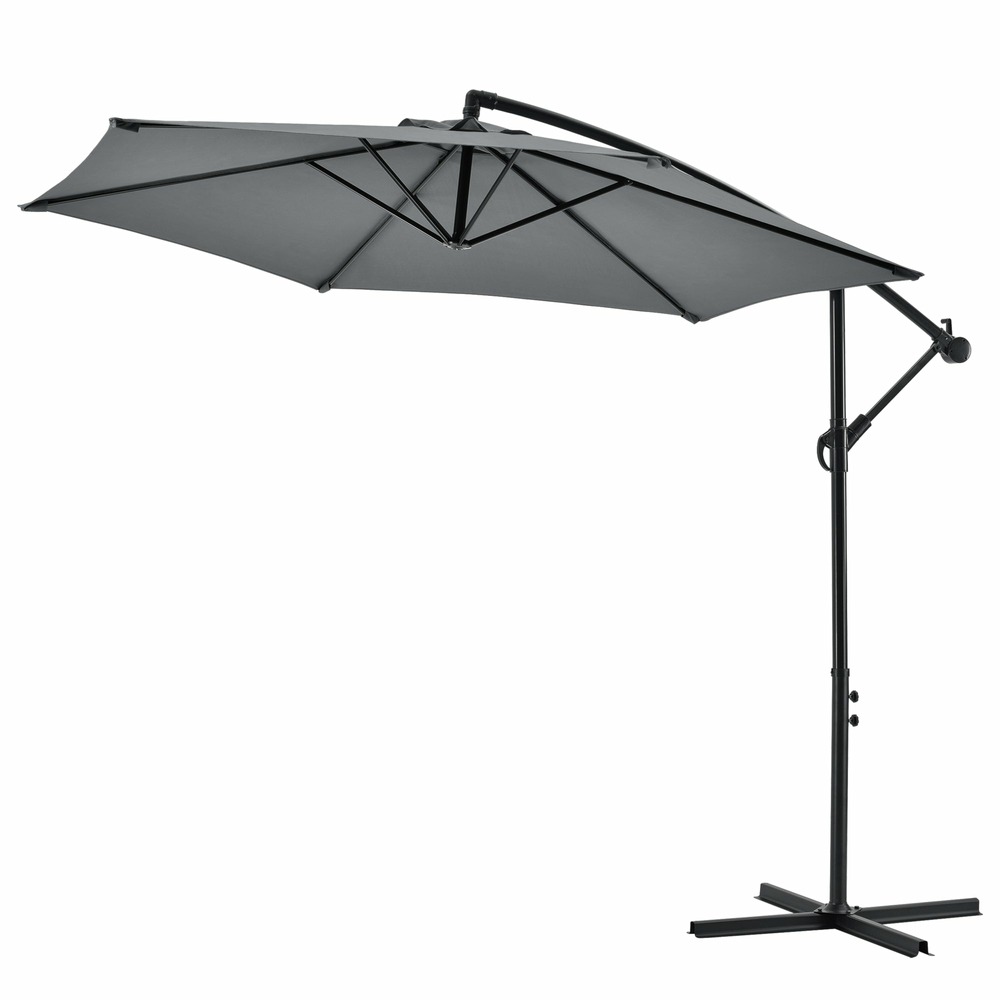 Parasol déporté hexagonal avec manivelle inclinable imperméable uv diamètre 270 cm gris