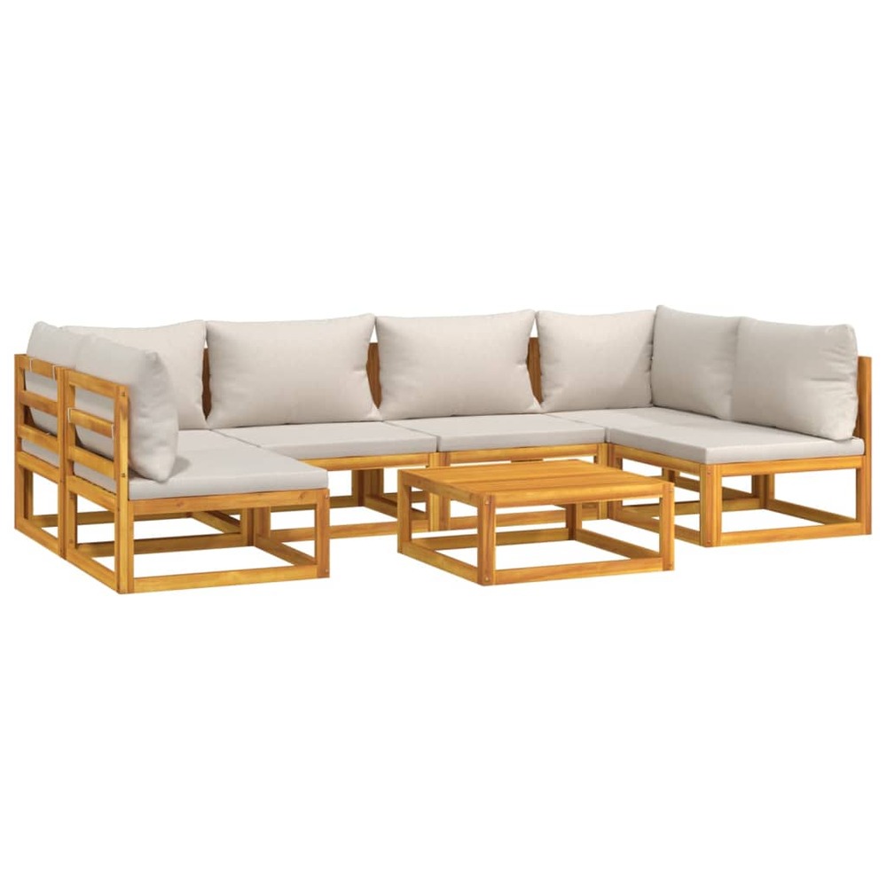 Salon de jardin meuble d'extérieur ensemble de mobilier 7 pièces avec coussins gris clair bois massif