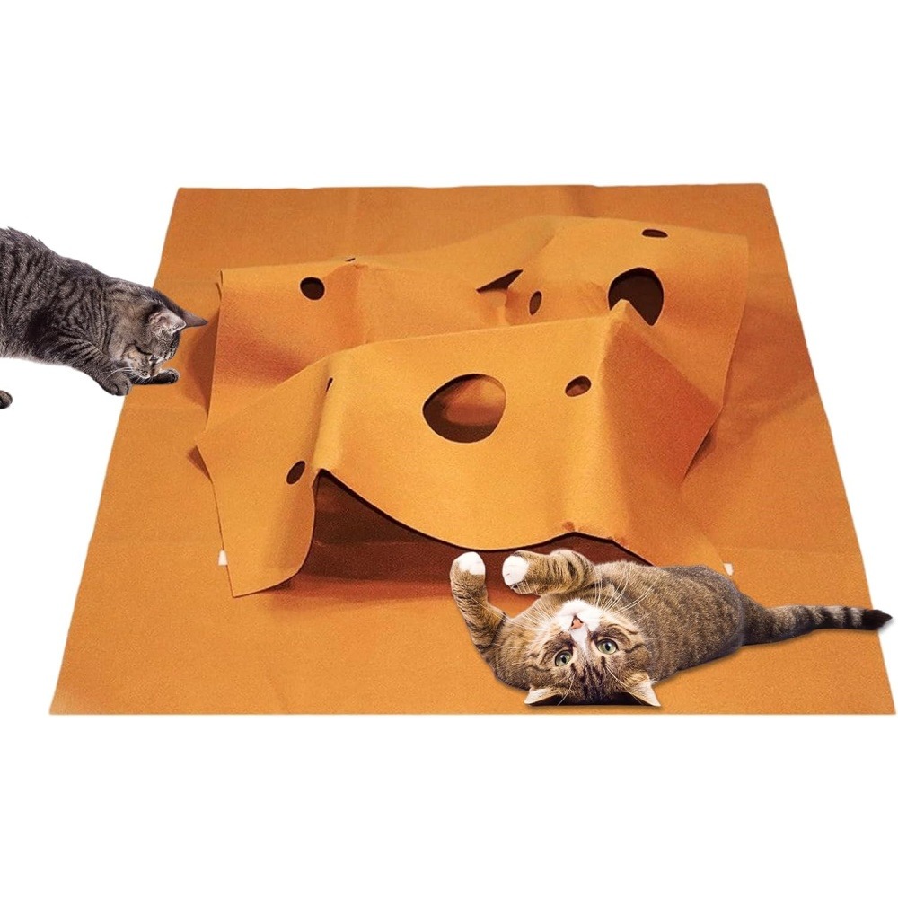 Tunnel pliable pour chat tapis d'entraînement--carré brun rougeâtre-120*90cm
