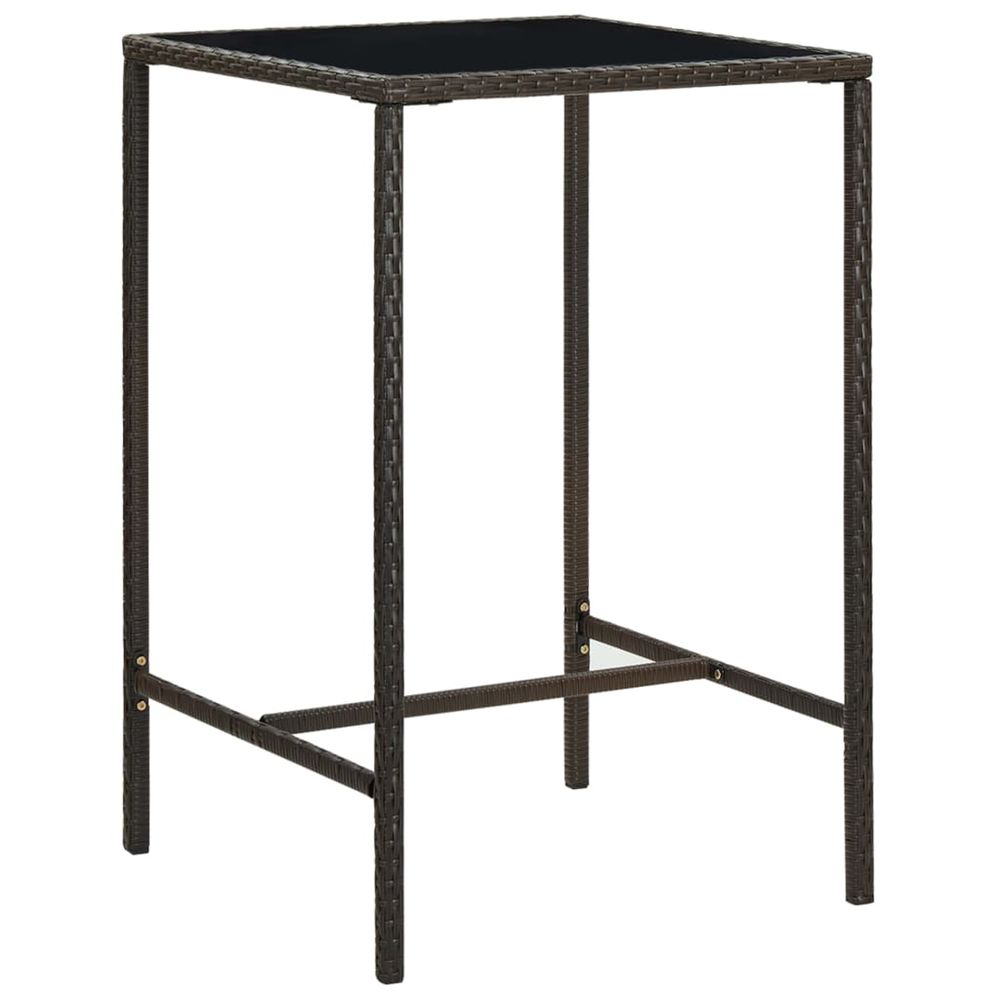 Table de bar de jardin marron 70x70x110 cm résine tressée verre