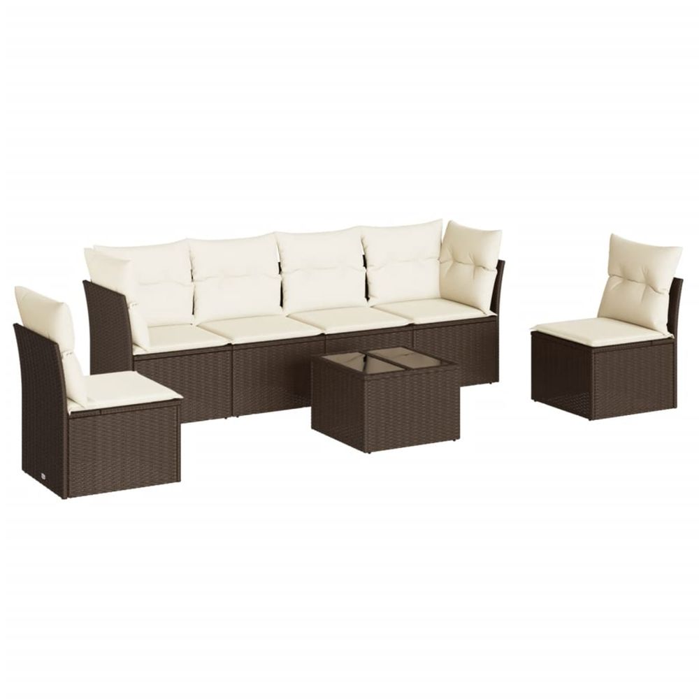 Salon de jardin avec coussins 7 pcs marron résine tressée