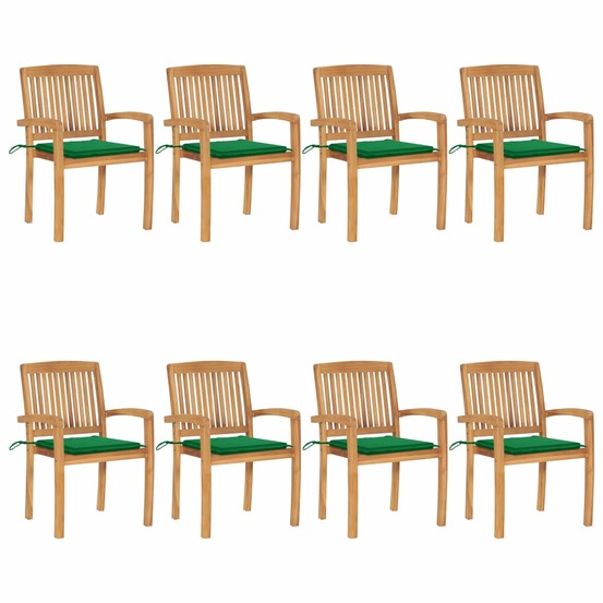 Chaises de jardin empilables avec coussins lot de 8 teck solide