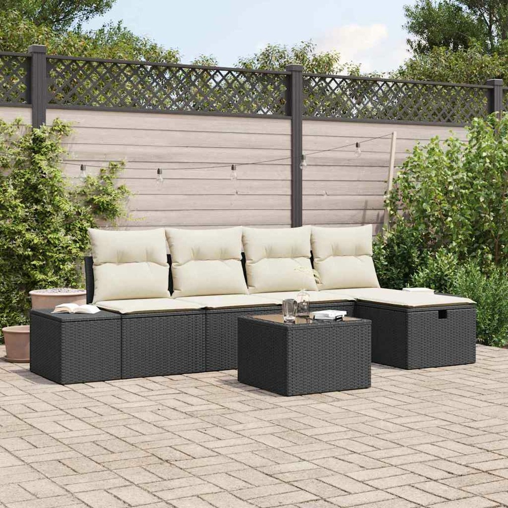 Ensemble de canapé de jardin avec coussin 6 pcs noir polyrotin