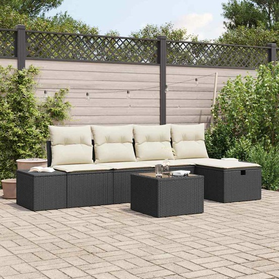 Ensemble de canapé de jardin avec coussin 6 pcs noir polyrotin