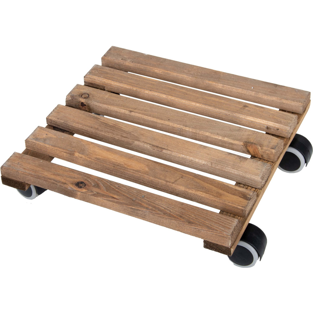 Support à roulettes en bois pour plantes d'intérieur carré - teinté marron