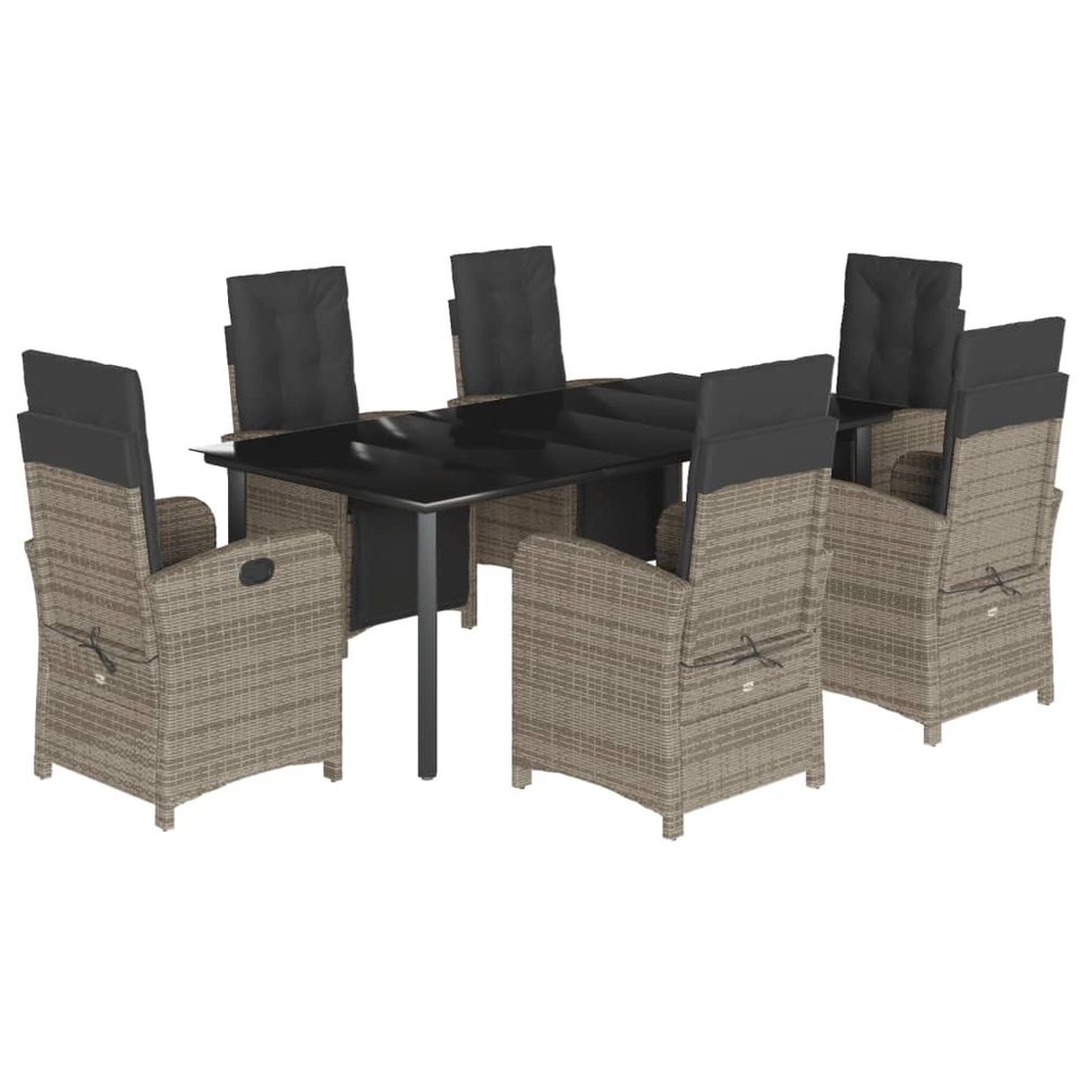 Ensemble à manger de jardin et coussins 7 pcs gris rotin