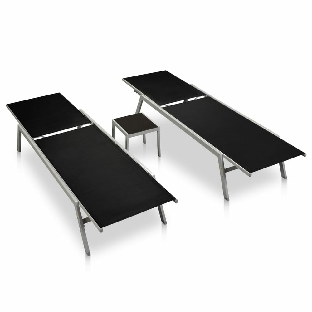 Chaises longues lot de 2 avec table acier et textilène noir
