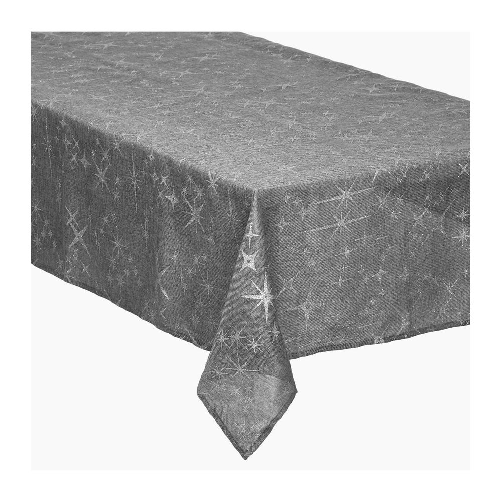 Nappe canevas gris étoiles argent 140 x 240 cm