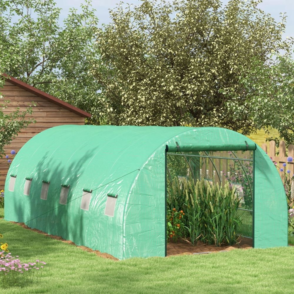 Serre tunnel pe 6 x 3 x 1,95 m verte jardin potager arrosage intégré 12 fenêtres - comfortxl outdoor living
