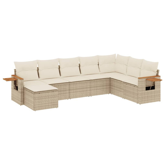 Salon de jardin avec coussins 8 pcs beige résine tressée