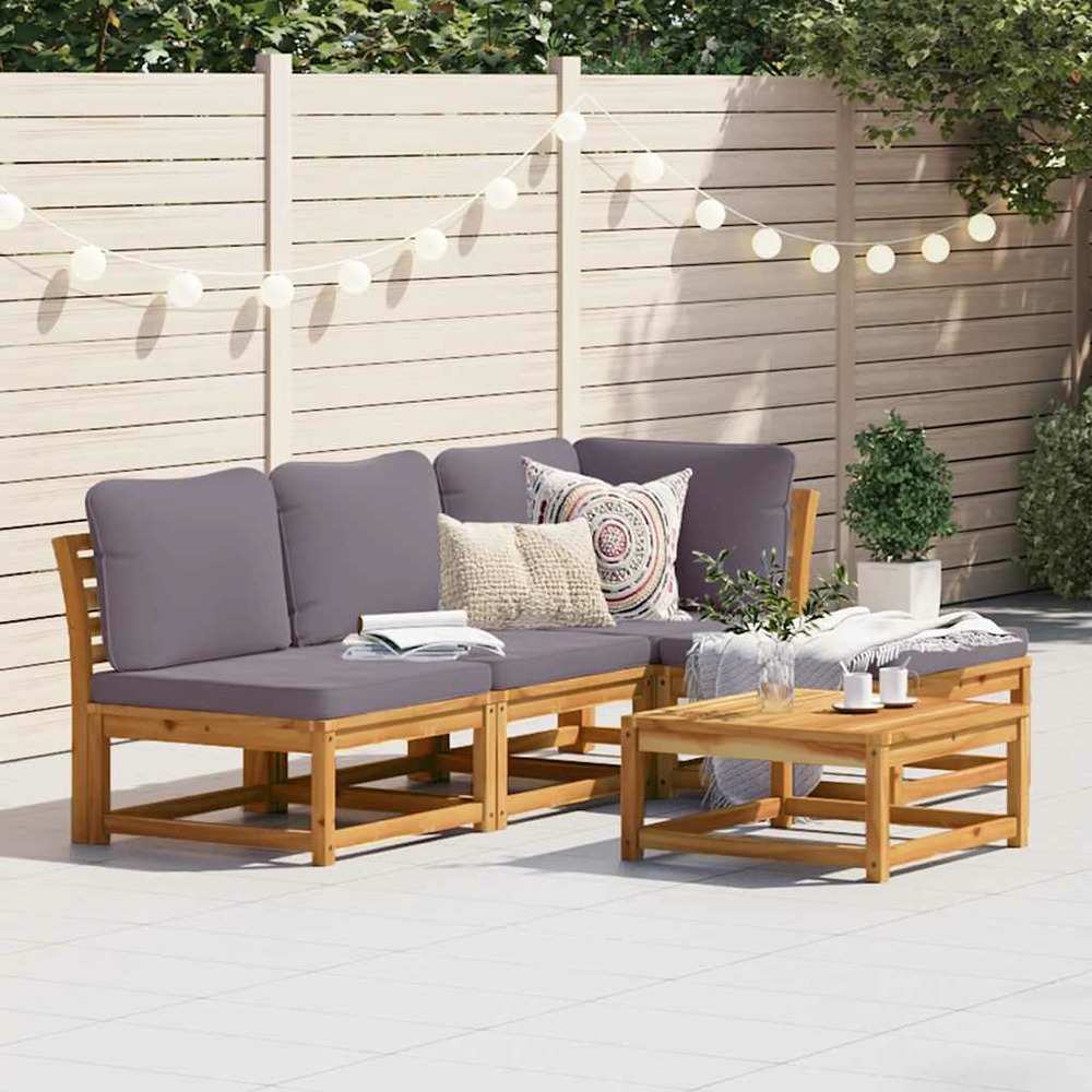 Salon de jardin avec coussins 5 pcs bois d'acacia solide