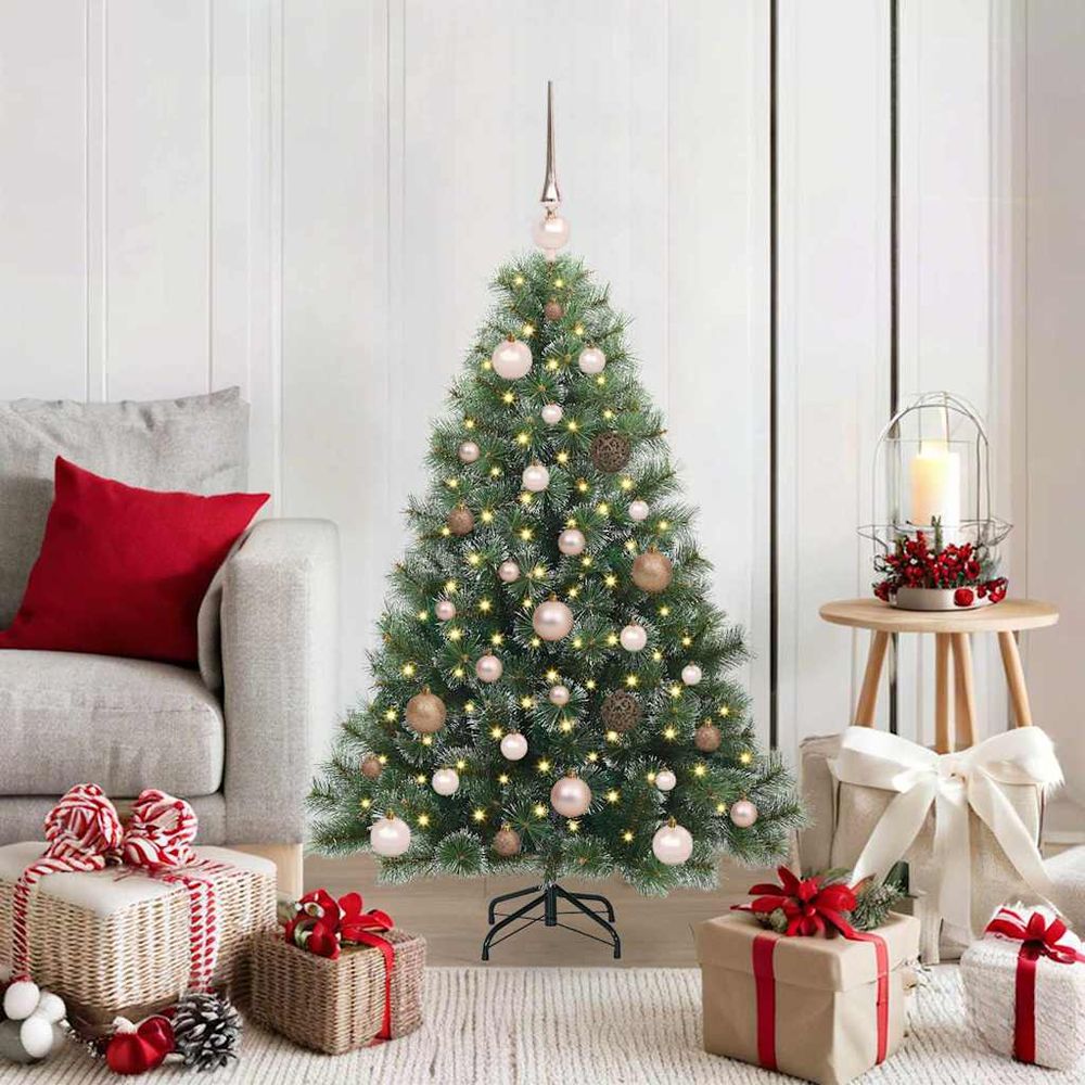 Sapin lumineux artificiel 120 cm, pack déco de noël avec 150 led et 61 boules
