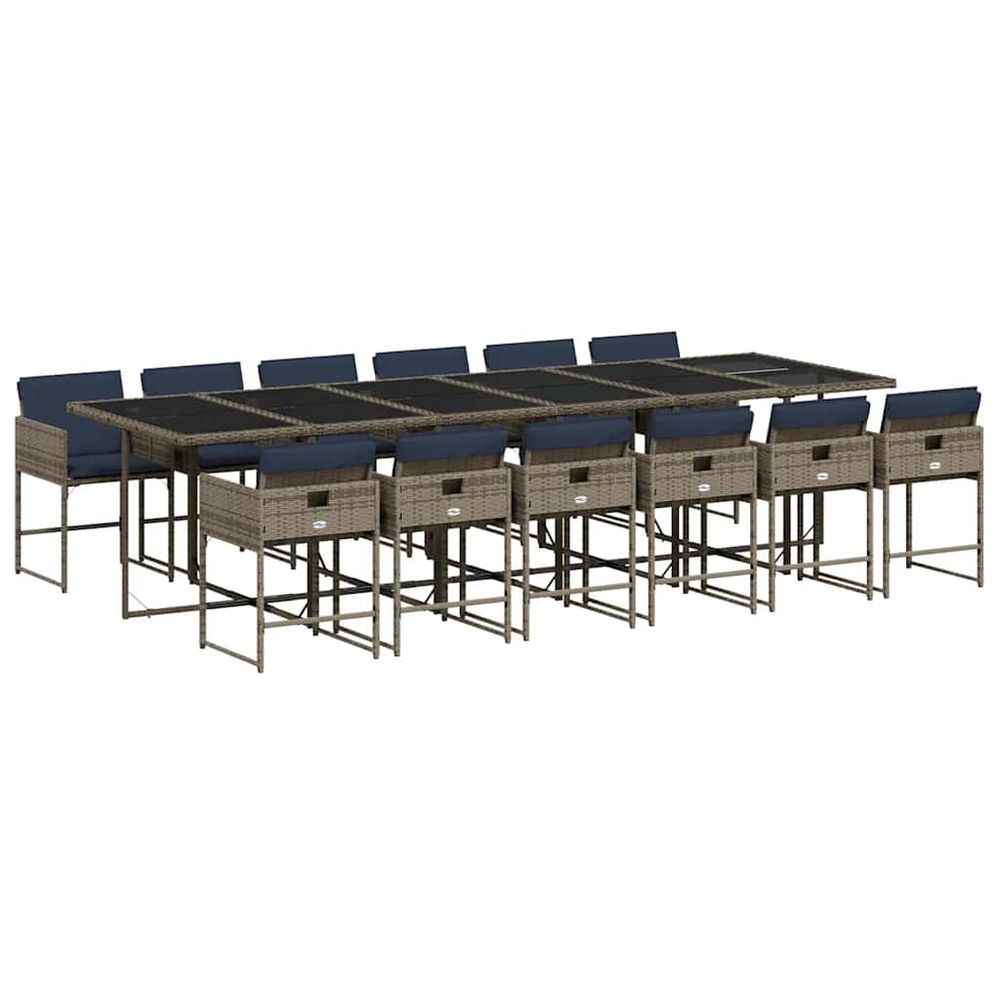 Ensemble à manger de jardin avec coussins 13 pcs résine tressée