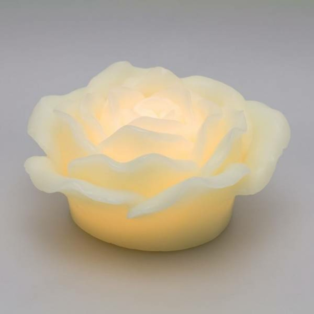 Bougie en forme de rose lumineuse cire ivoire à piles led blanc chaud effet flamme lotti