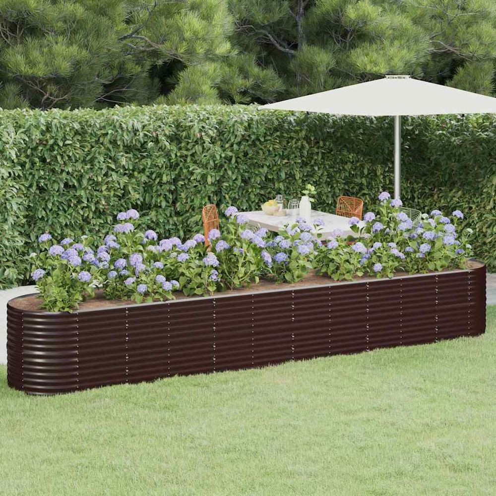 Jardinière xxl acier galvanisé pour potager et fleurs marron 440x80x68 cm