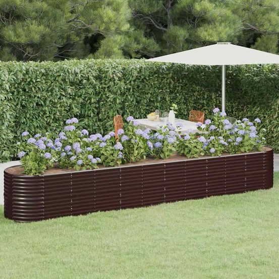 Jardinière xxl acier galvanisé pour potager et fleurs marron 440x80x68 cm
