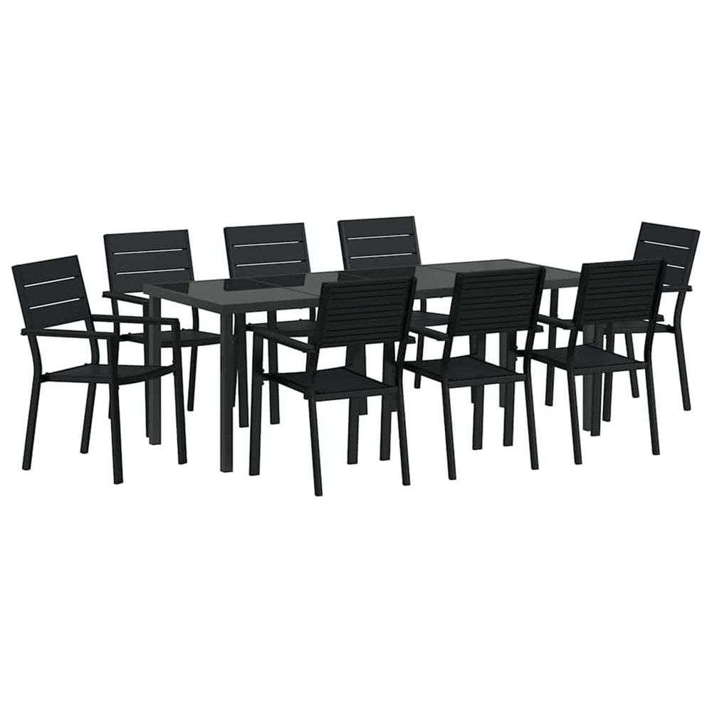 Ensemble de salle à manger pour jardin 9 pc noir