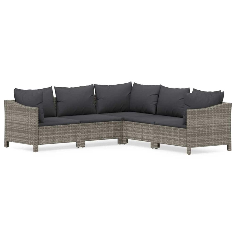 Salon de jardin 5 pcs avec coussins gris résine tressée