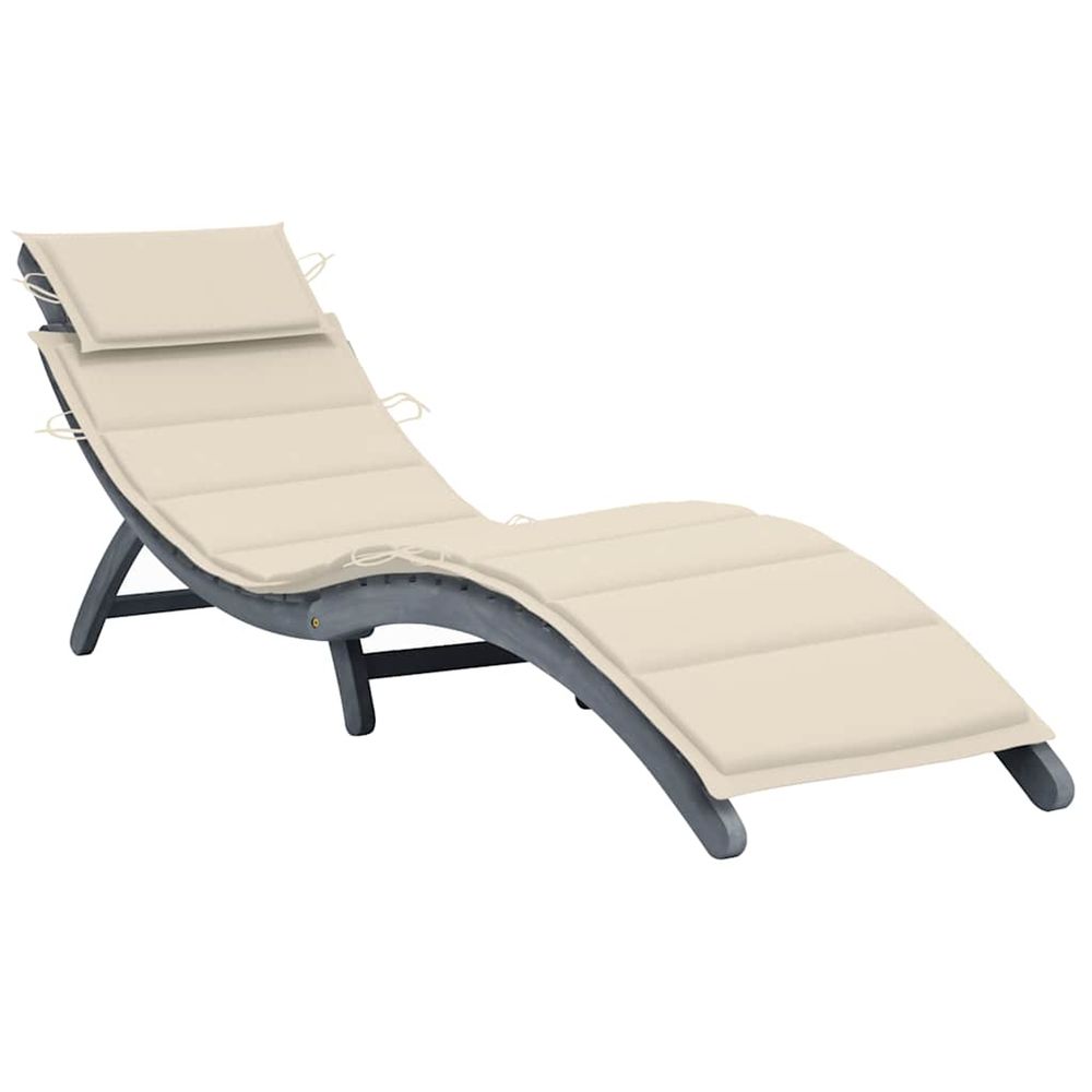 Chaise longue avec coussin gris bois d'acacia solide bain de soleil