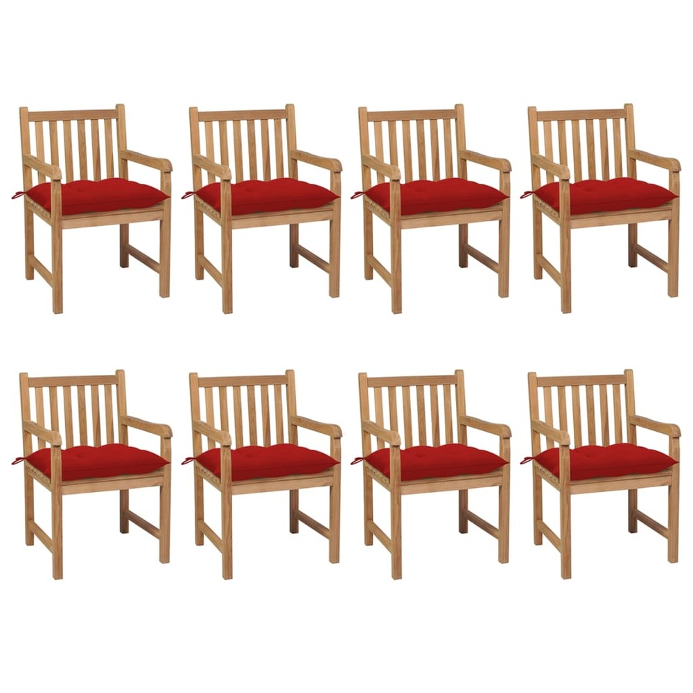 Chaises de jardin 8 pcs avec coussins rouge bois de teck solide
