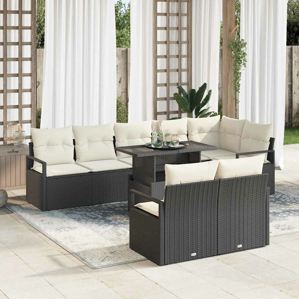 Ensemble de canapé de jardin 9 pcs noir poly rotin