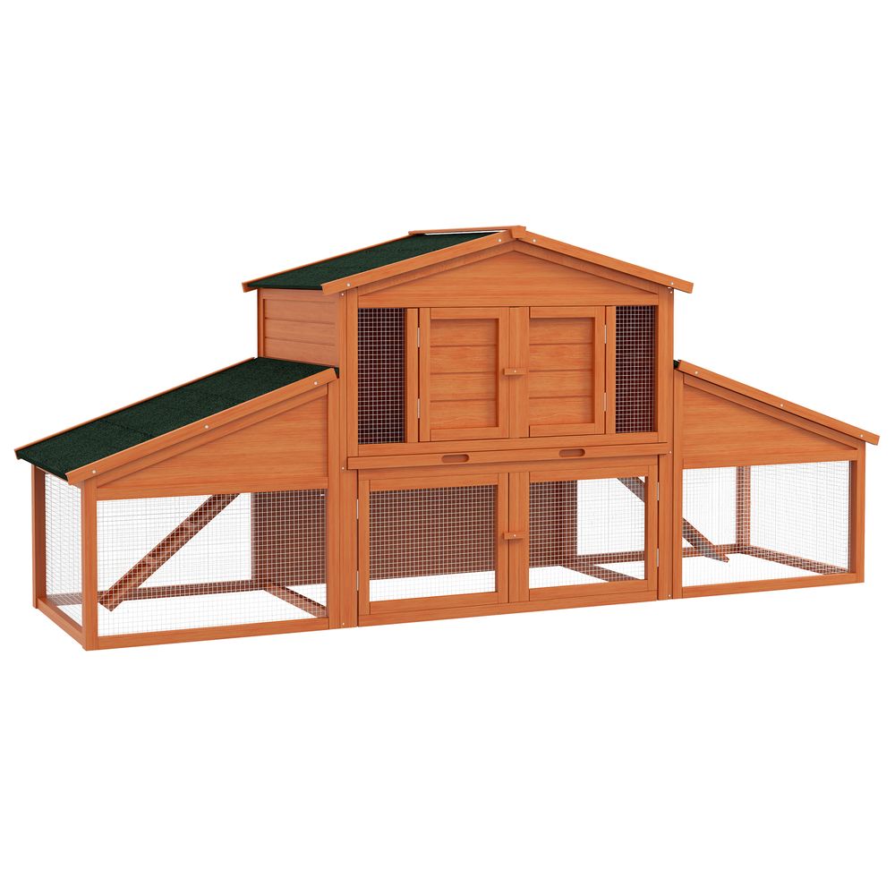 Clapier géant lapin bois massif rongeurs extérieur 2 étages enclos 225cm orange