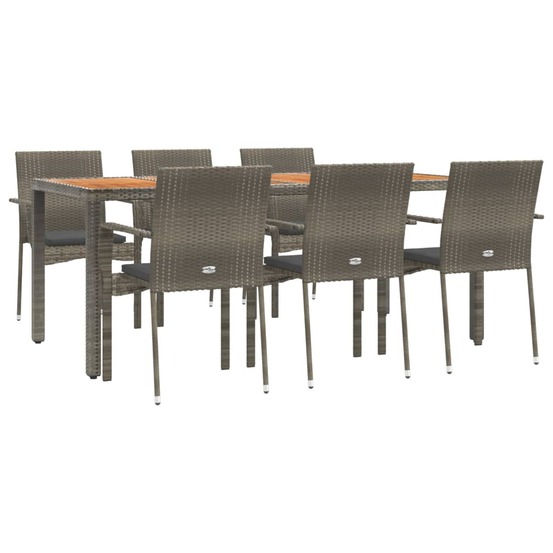 Mobilier à dîner de jardin et coussins 7 pièces gris rotin