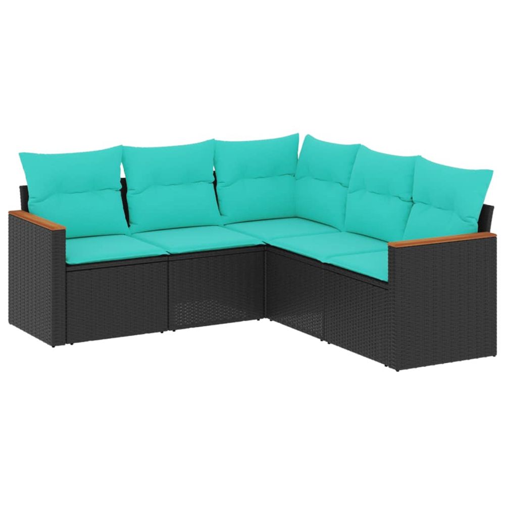 Salon de jardin 5 pcs avec coussins noir résine tressée